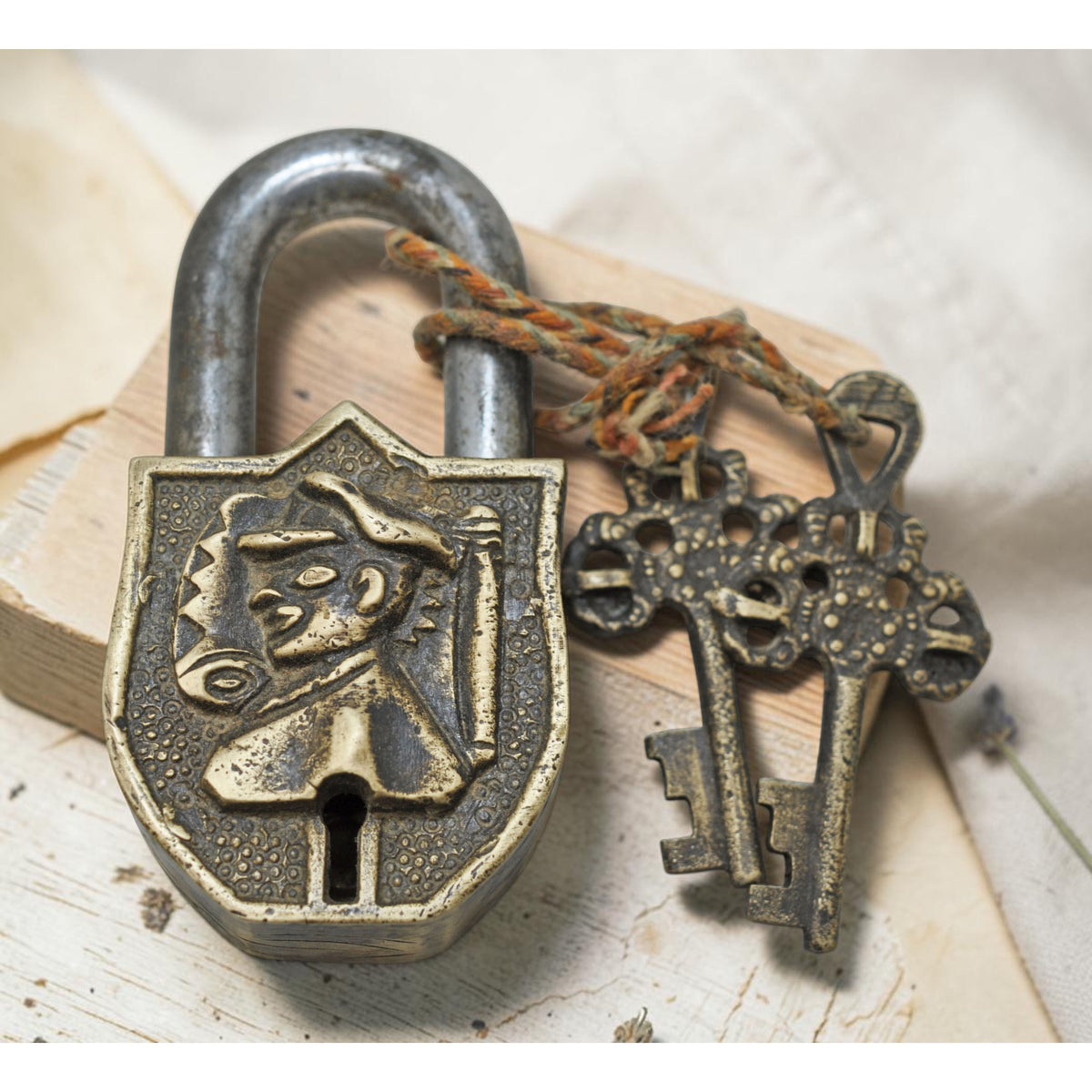 Antique Brass Pad Lock Original Old Hand Crafted Very Fine Engraved
