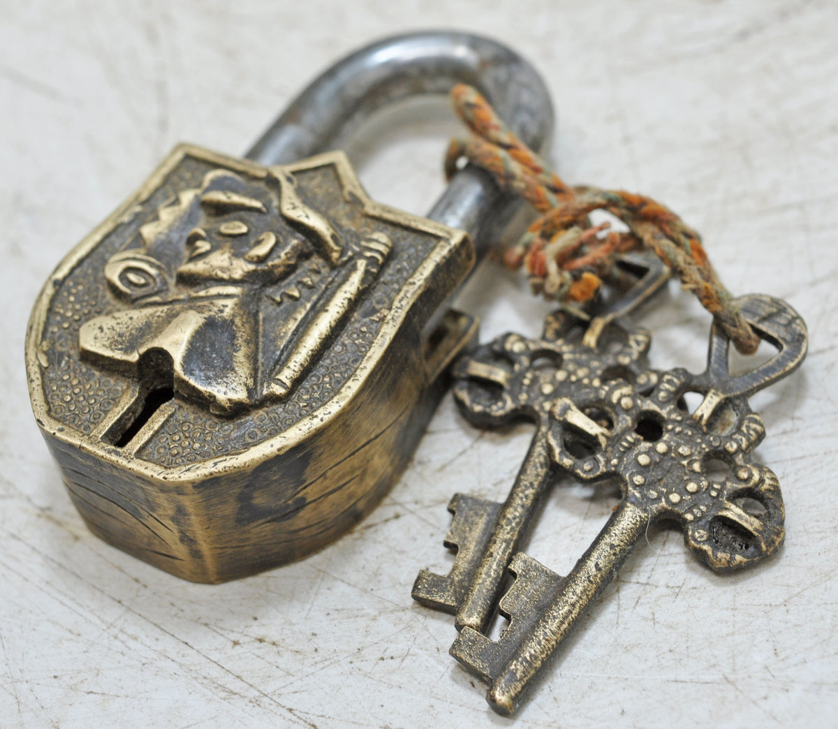 Antique Brass Pad Lock Original Old Hand Crafted Very Fine Engraved