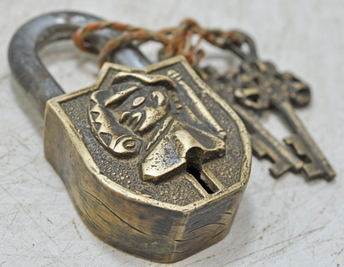 Antique Brass Pad Lock Original Old Hand Crafted Very Fine Engraved