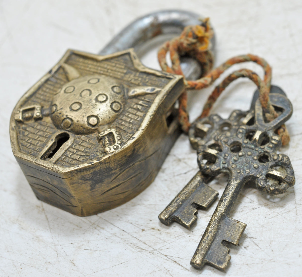 Antique Brass Pad Lock Original Old Hand Crafted Very Fine Engraved