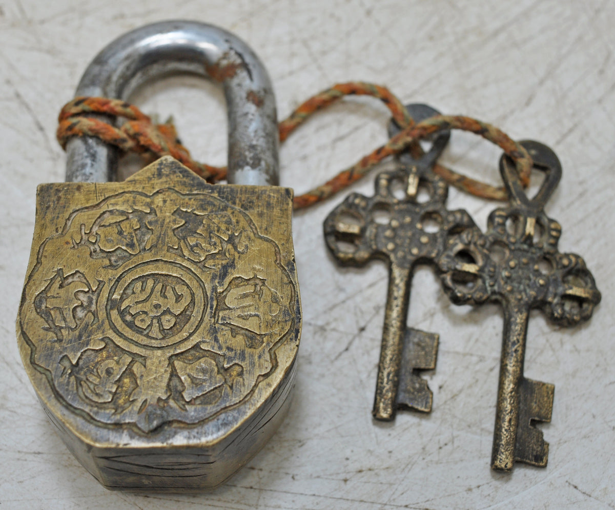 Antique Brass Pad Lock Original Old Hand Crafted Very Fine Engraved