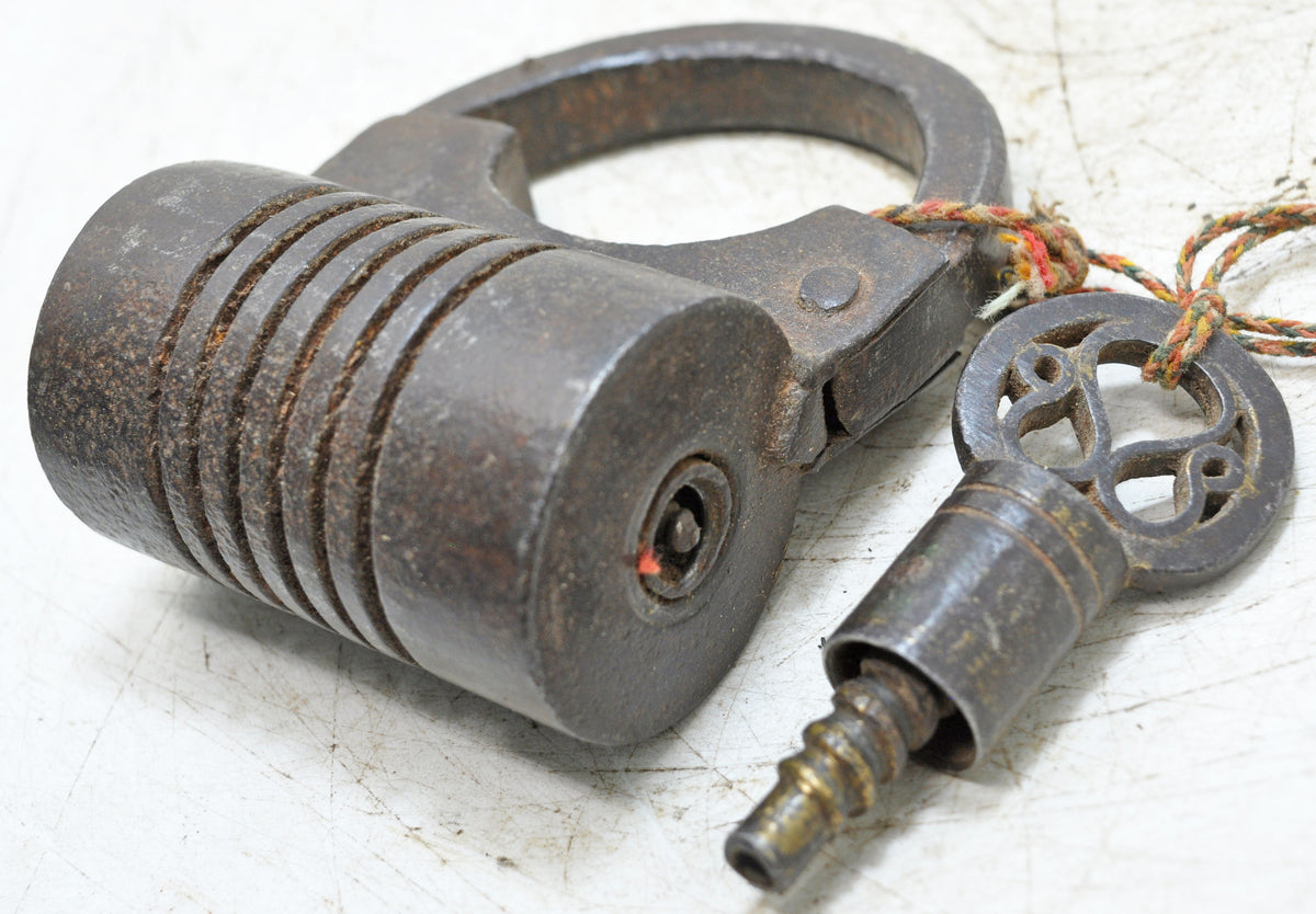 Antique Iron Spring Lever System Pad Lock Original Old Hand Crafted