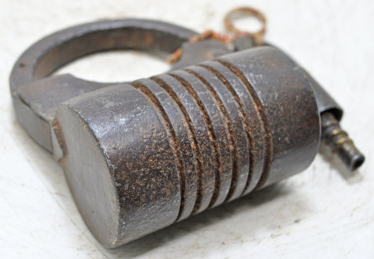 Antique Iron Spring Lever System Pad Lock Original Old Hand Crafted