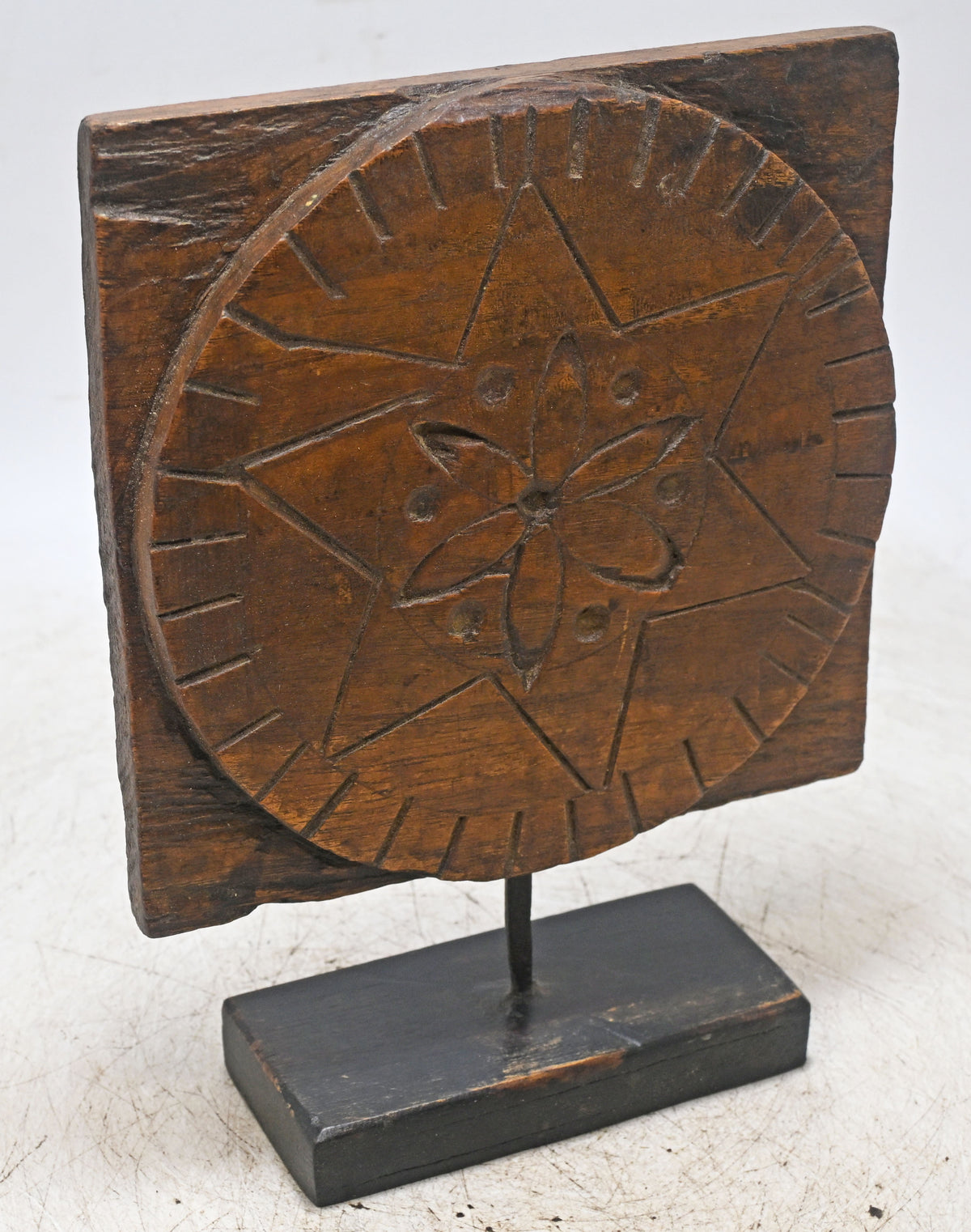 Antique Wooden Floral Carving Panel Plaque on Stand Original Old Hand Carved