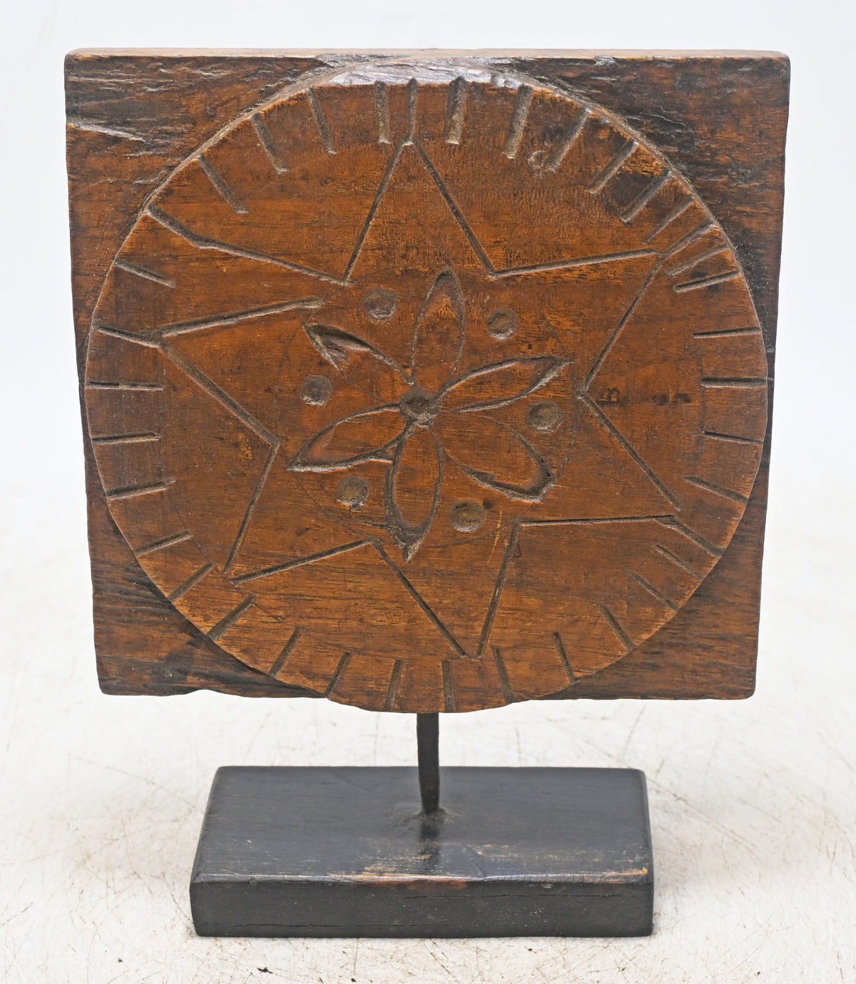 Antique Wooden Floral Carving Panel Plaque on Stand Original Old Hand Carved