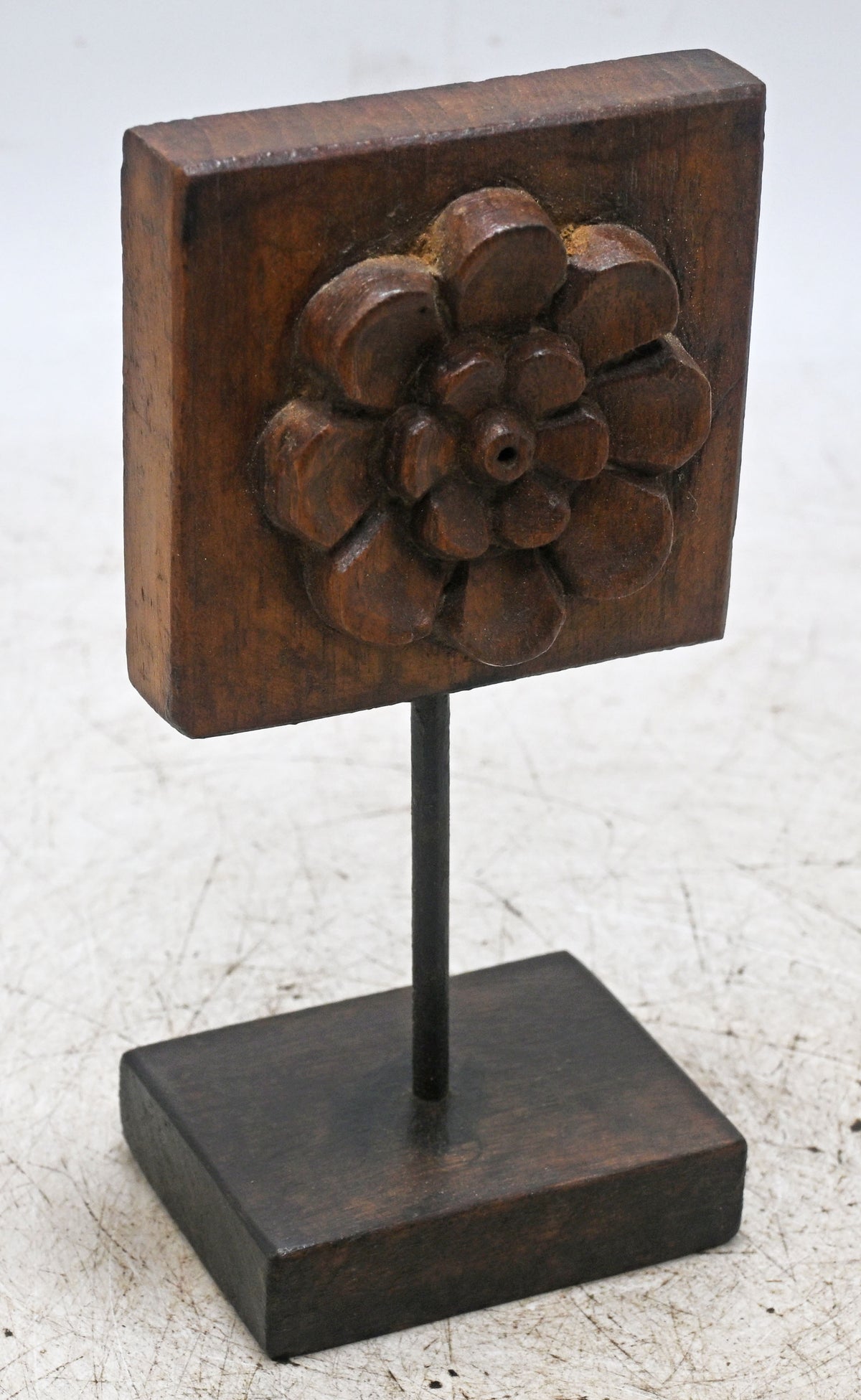 Antique Wooden Floral Carving Panel Plaque on Stand Original Old Hand Carved