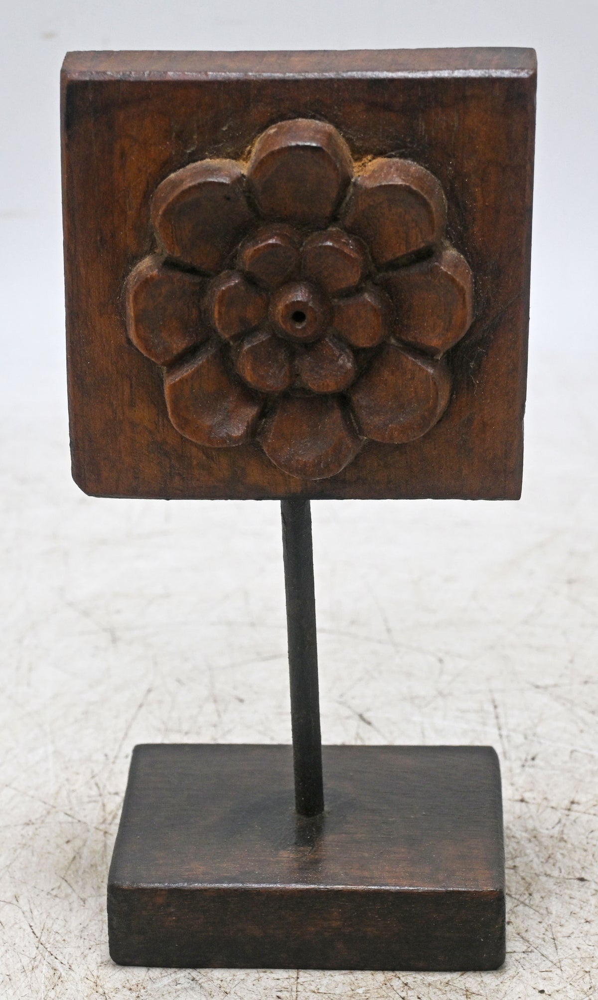 Antique Wooden Floral Carving Panel Plaque on Stand Original Old Hand Carved
