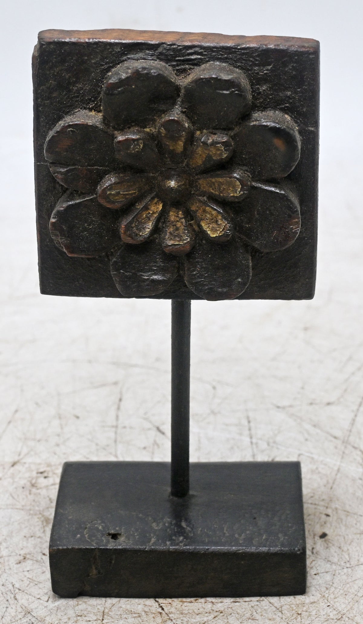 Antique Wooden Floral Carving Panel Plaque on Stand Original Old Hand Carved