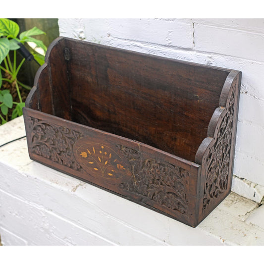 Vintage Wooden Paper Tray Original Old Fine Hand Crafted Carved
