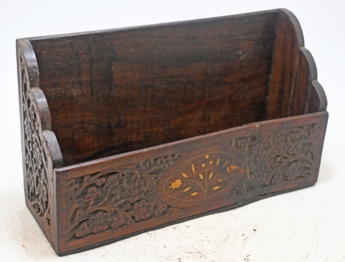 Vintage Wooden Paper Tray Original Old Fine Hand Crafted Carved