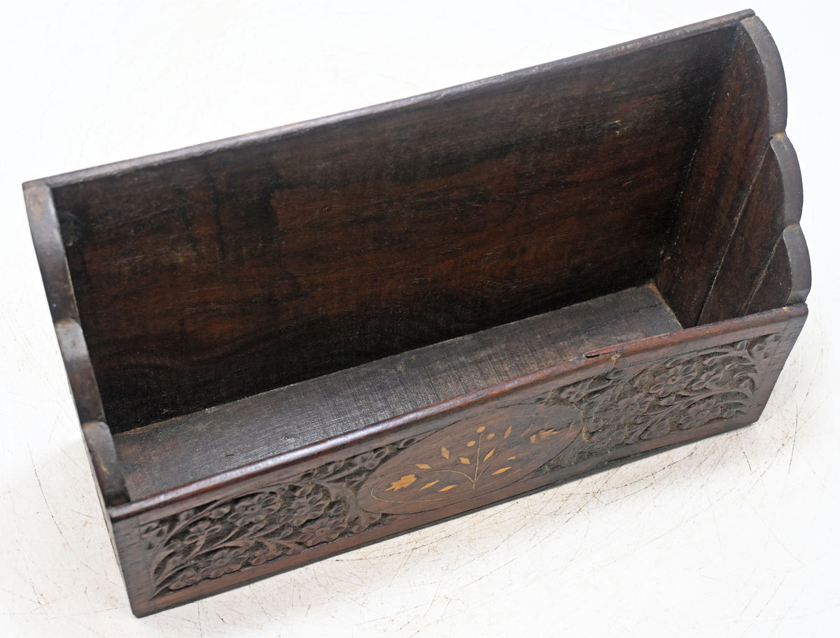 Vintage Wooden Paper Tray Original Old Fine Hand Crafted Carved