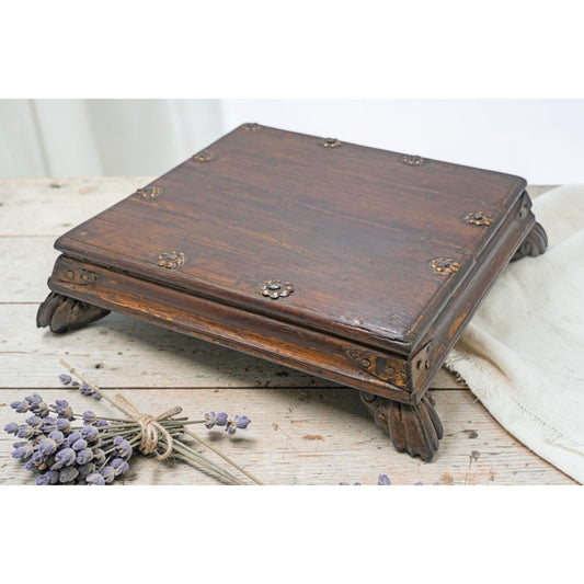 Antique Wooden Floor Sitting Bajot Low Stool Original Old Fine Hand Carved