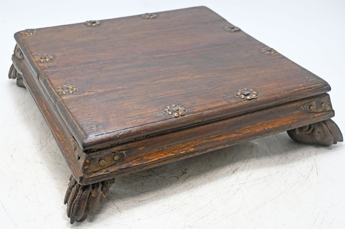 Antique Wooden Floor Sitting Bajot Low Stool Original Old Fine Hand Carved