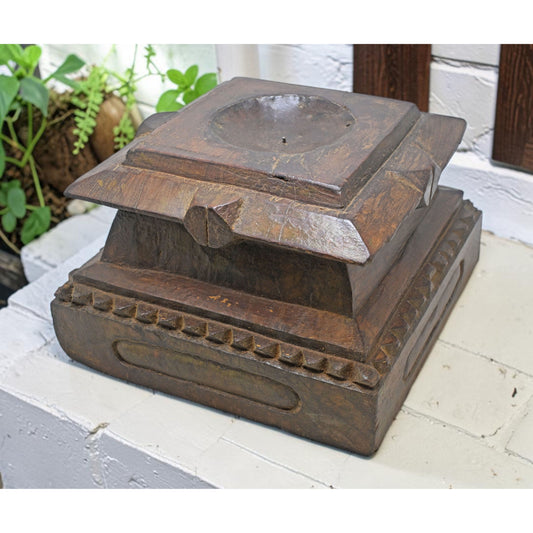 Antique Wooden Pillar Column Base Candle Holder Original Old Fine Hand Carved