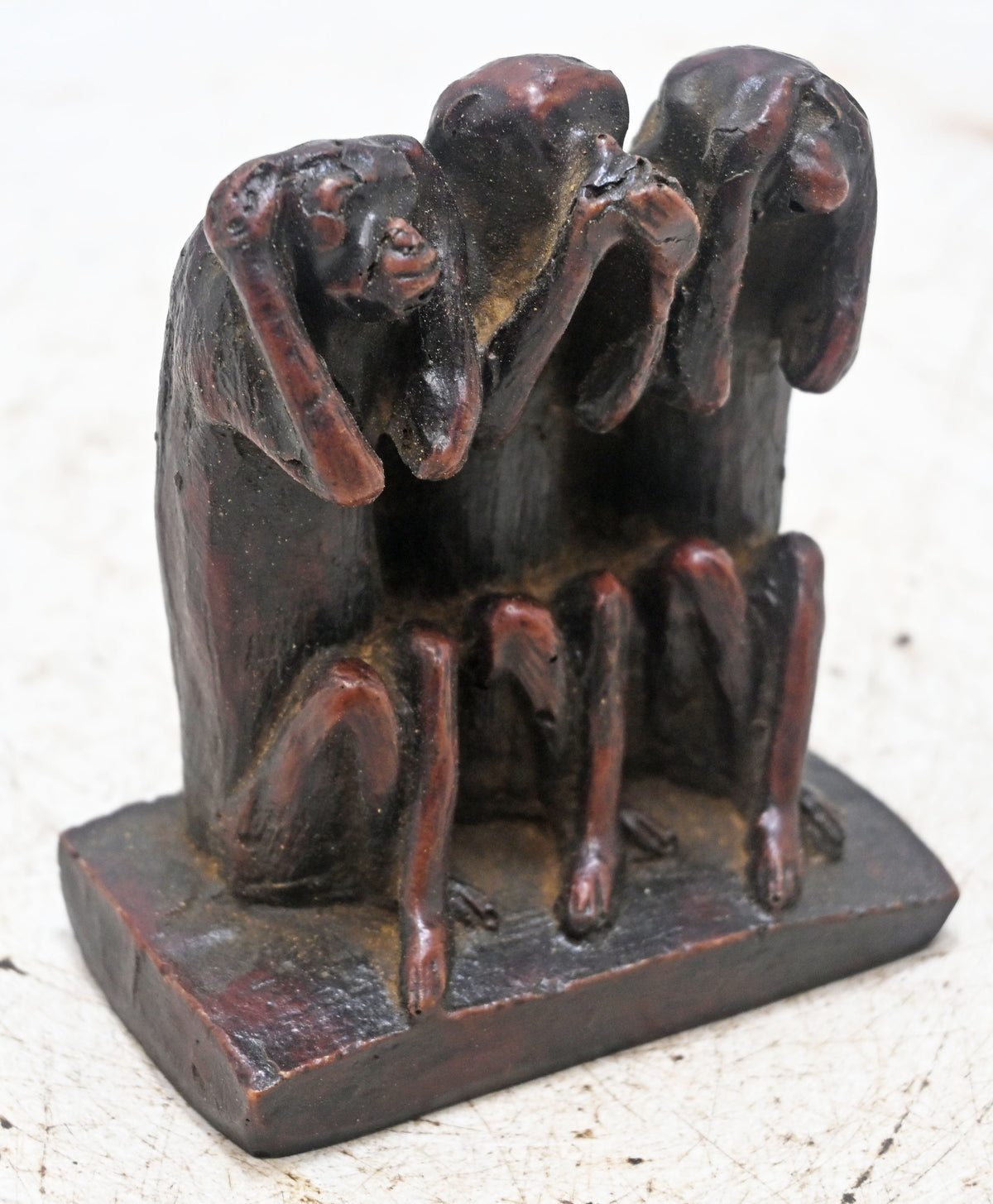 Vintage Wooden 3 Monkeys Figurine Original Old Hand Carved
