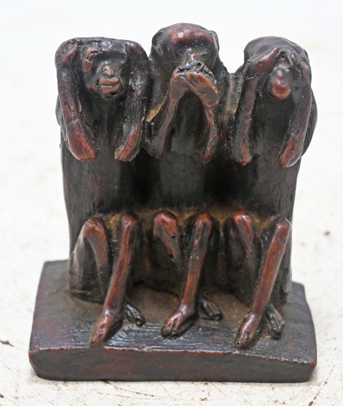 Vintage Wooden 3 Monkeys Figurine Original Old Hand Carved
