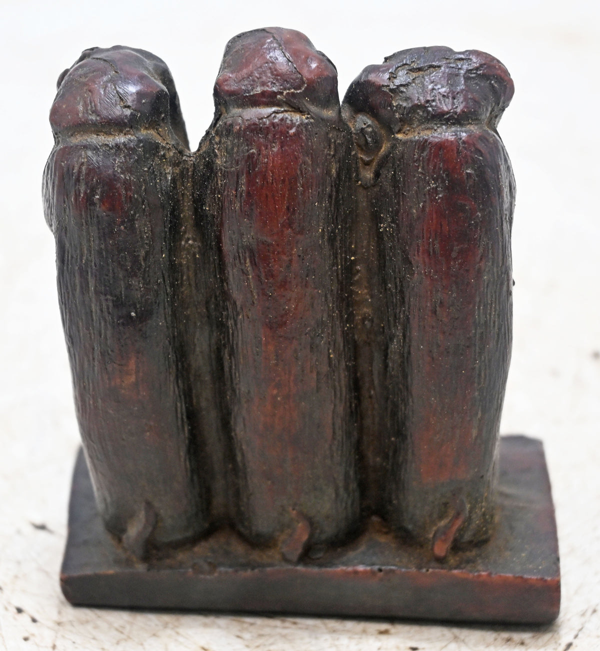 Vintage Wooden 3 Monkeys Figurine Original Old Hand Carved