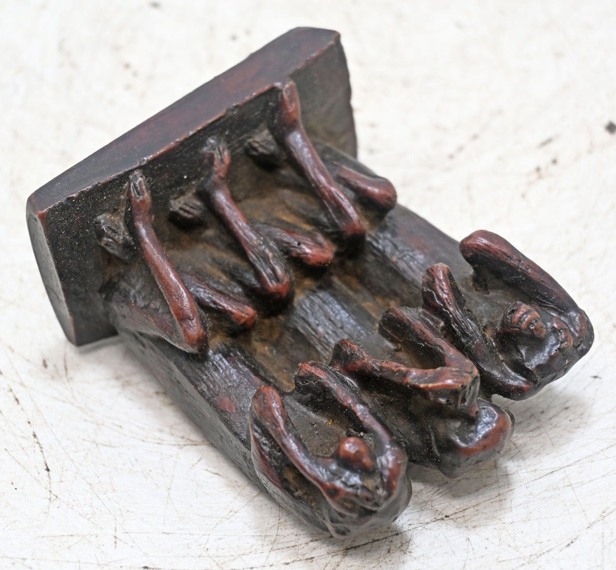 Vintage Wooden 3 Monkeys Figurine Original Old Hand Carved