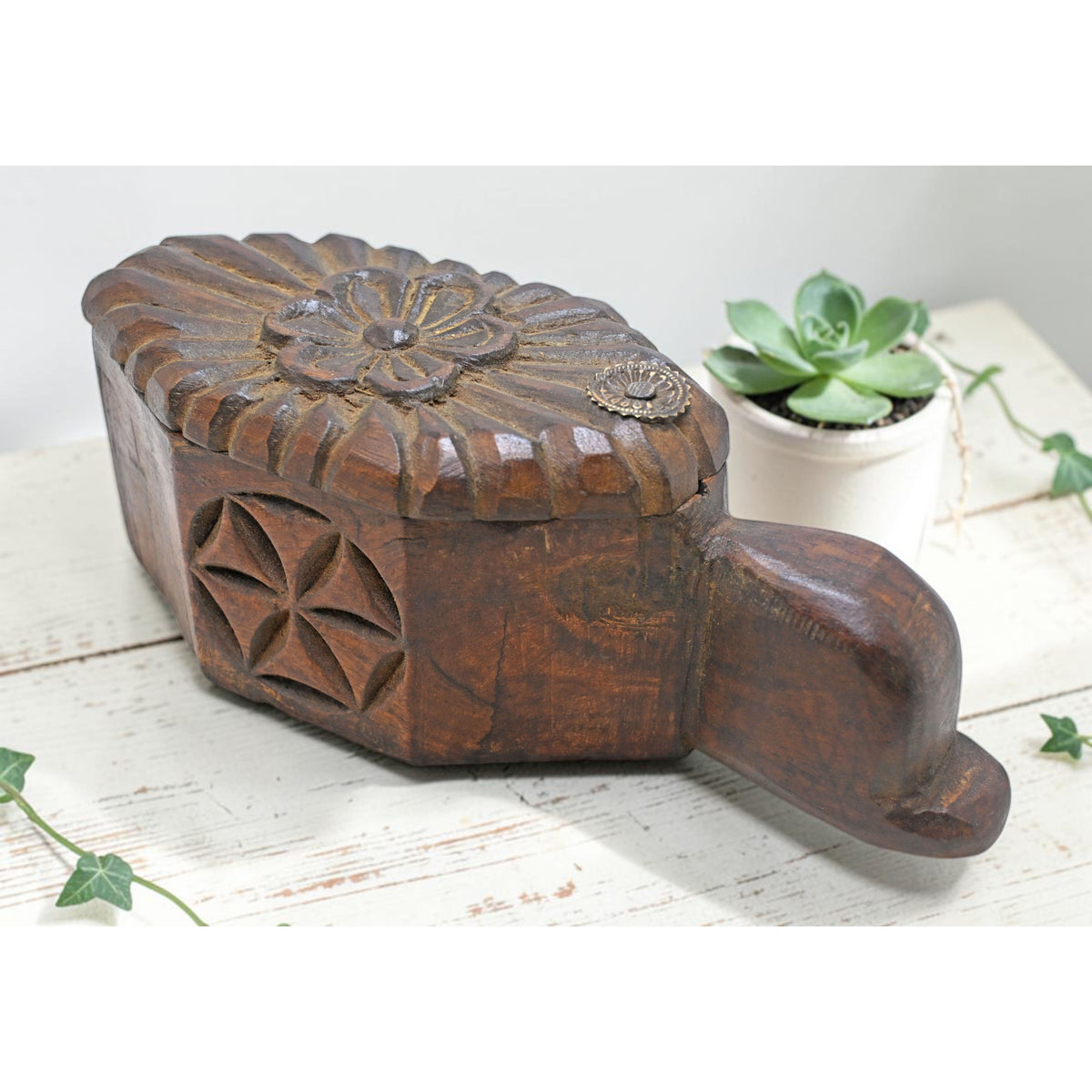 Antique Wooden Kitchenware Spice Box Original Old Hand Carved