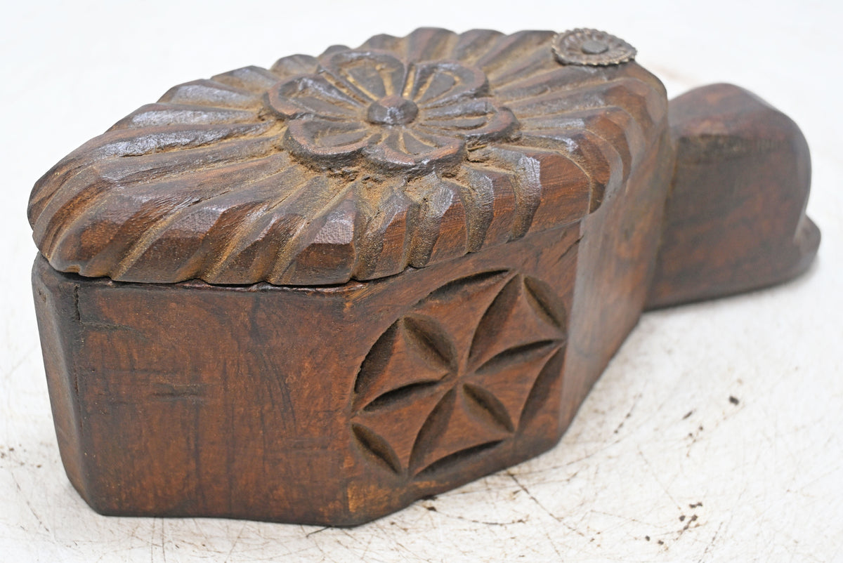 Antique Wooden Kitchenware Spice Box Original Old Hand Carved