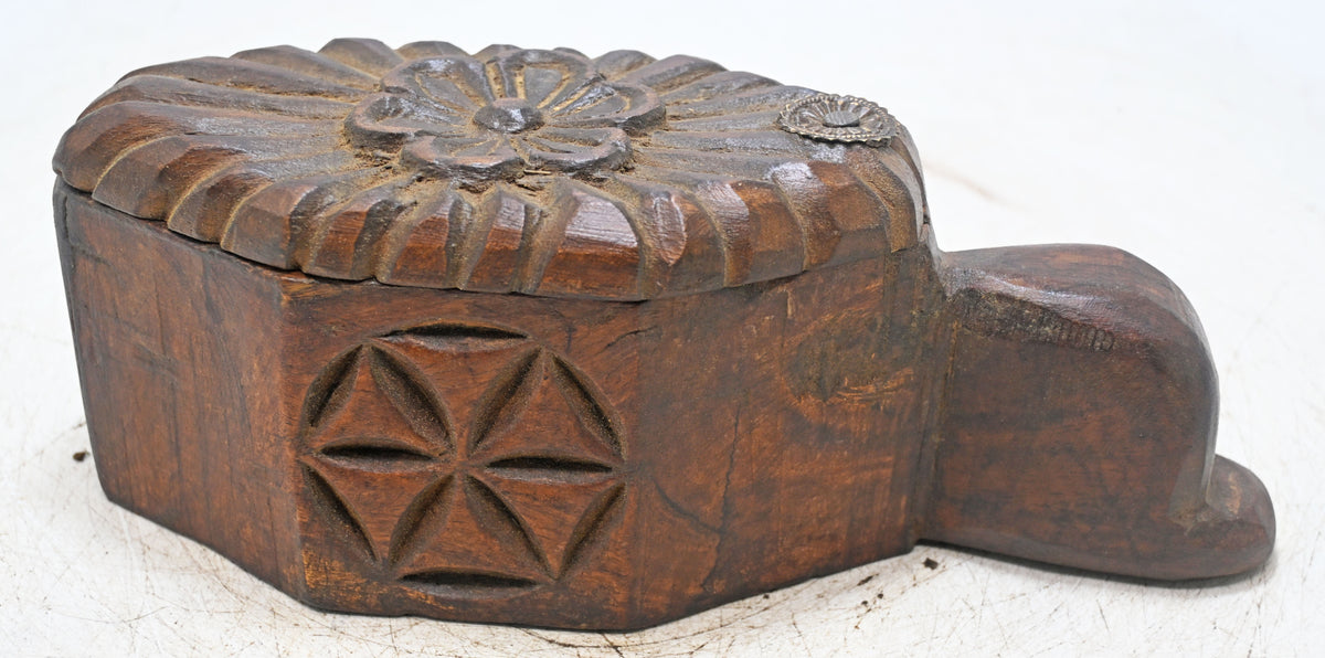 Antique Wooden Kitchenware Spice Box Original Old Hand Carved