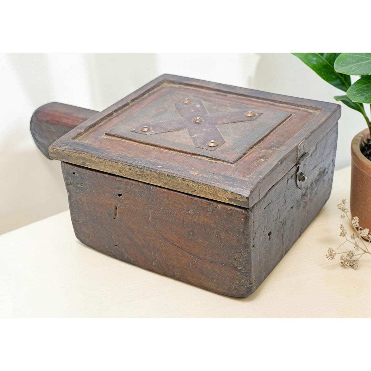 Antique Wooden Kitchenware Spice Box Original Old Hand Carved