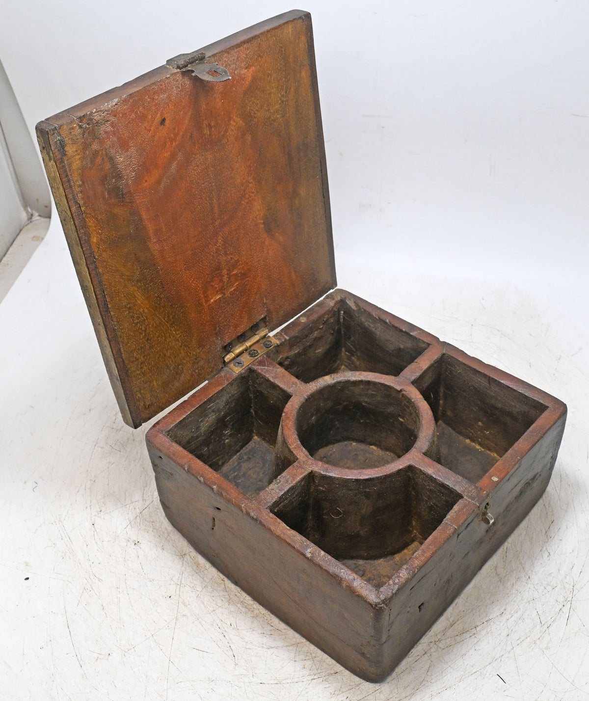 Antique Wooden Kitchenware Spice Box Original Old Hand Carved