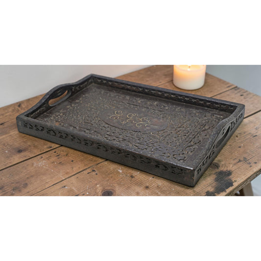 Antique Wooden Serving Tray Original Old Hand Crafted Fine Hand Carved