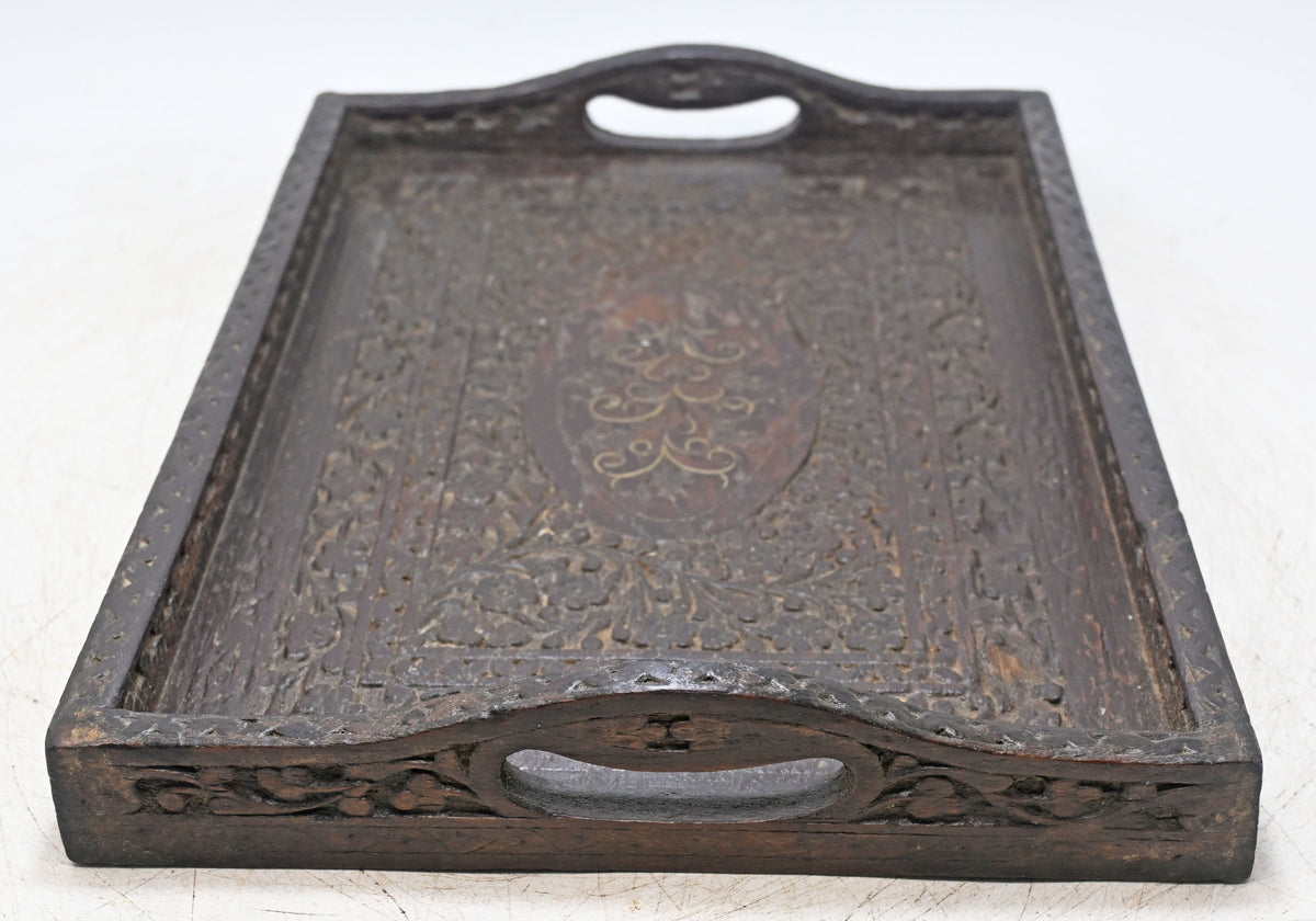 Antique Wooden Serving Tray Original Old Hand Crafted Fine Hand Carved