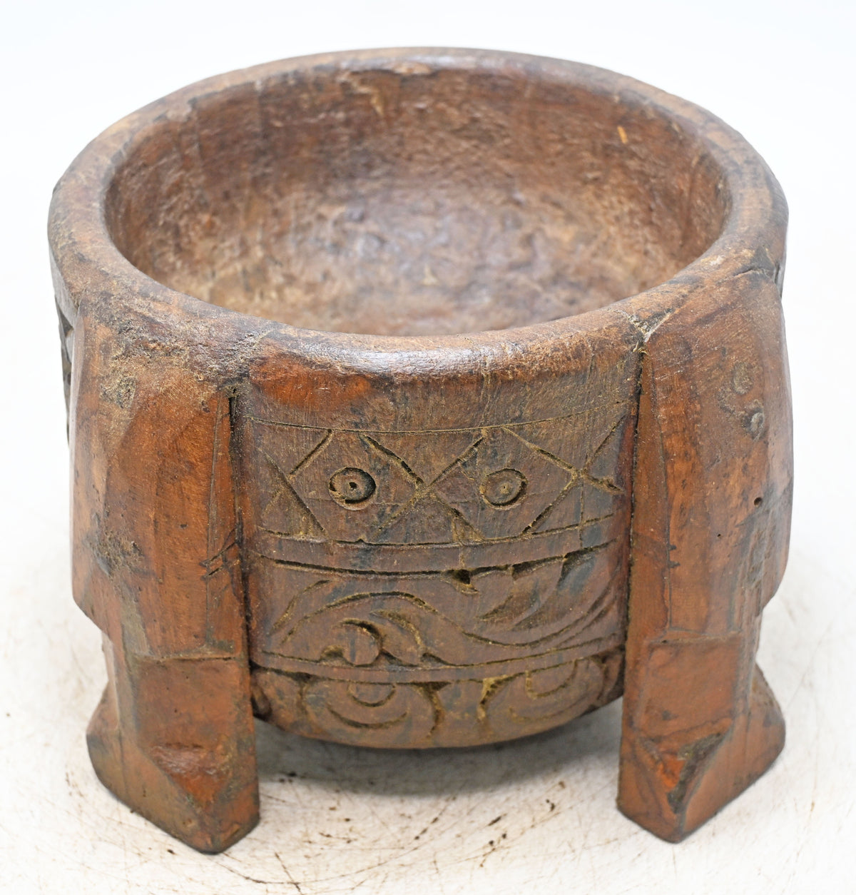 Antique Wooden Kitchenware Round Spice Salt Bowl Original Old Hand Carved