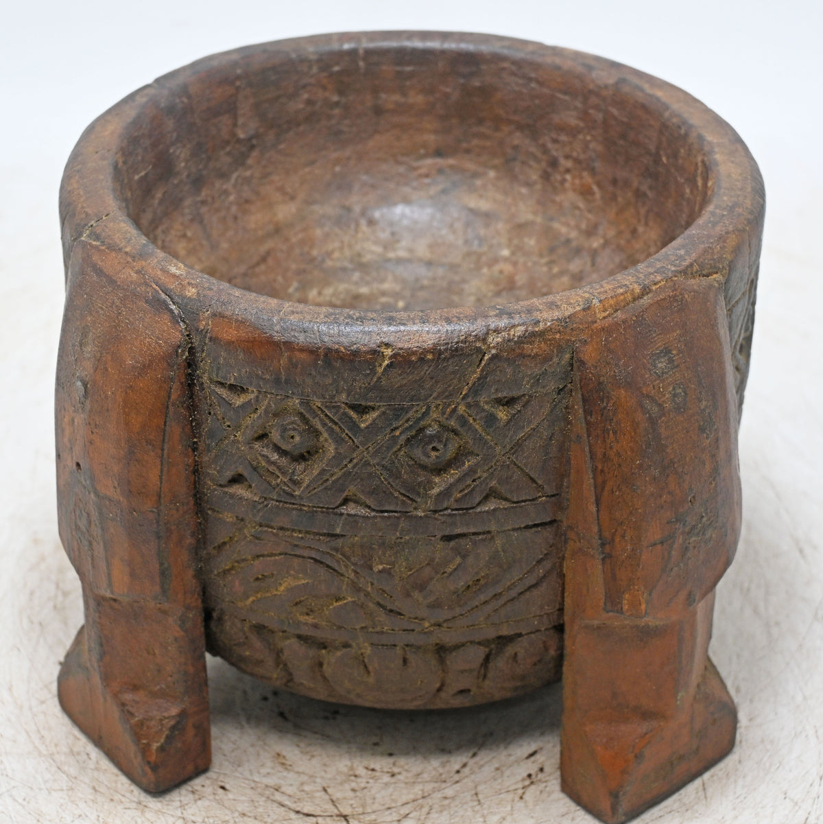 Antique Wooden Kitchenware Round Spice Salt Bowl Original Old Hand Carved