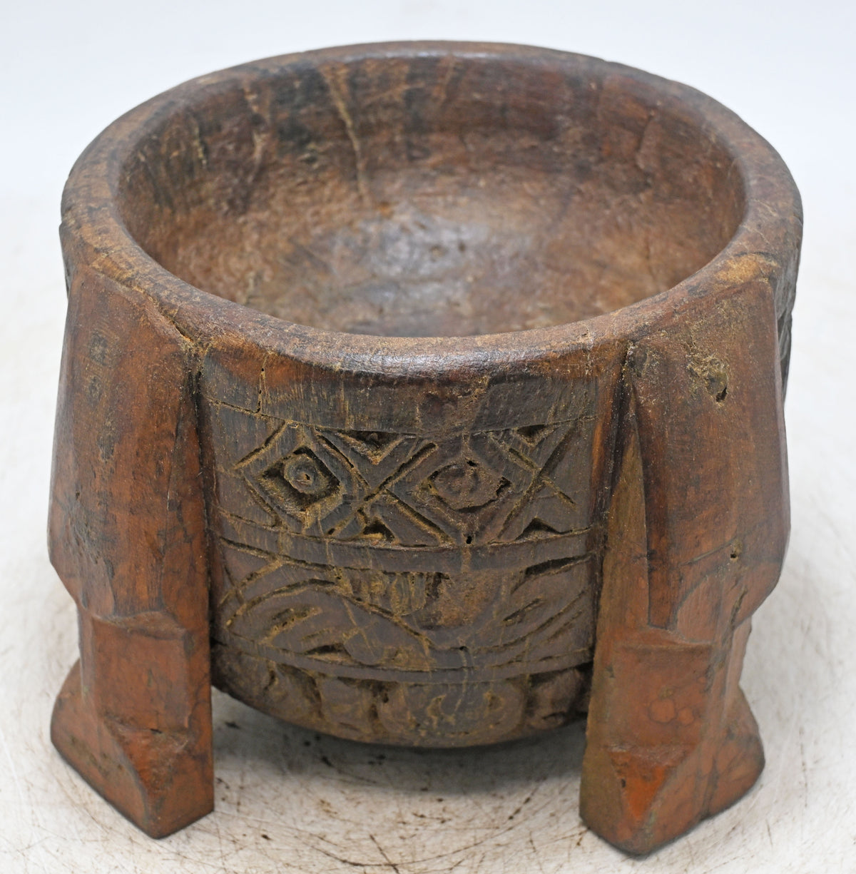 Antique Wooden Kitchenware Round Spice Salt Bowl Original Old Hand Carved