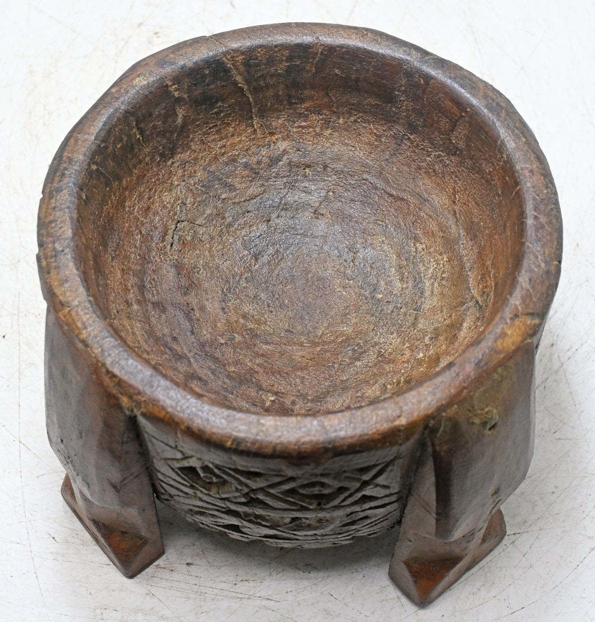 Antique Wooden Kitchenware Round Spice Salt Bowl Original Old Hand Carved