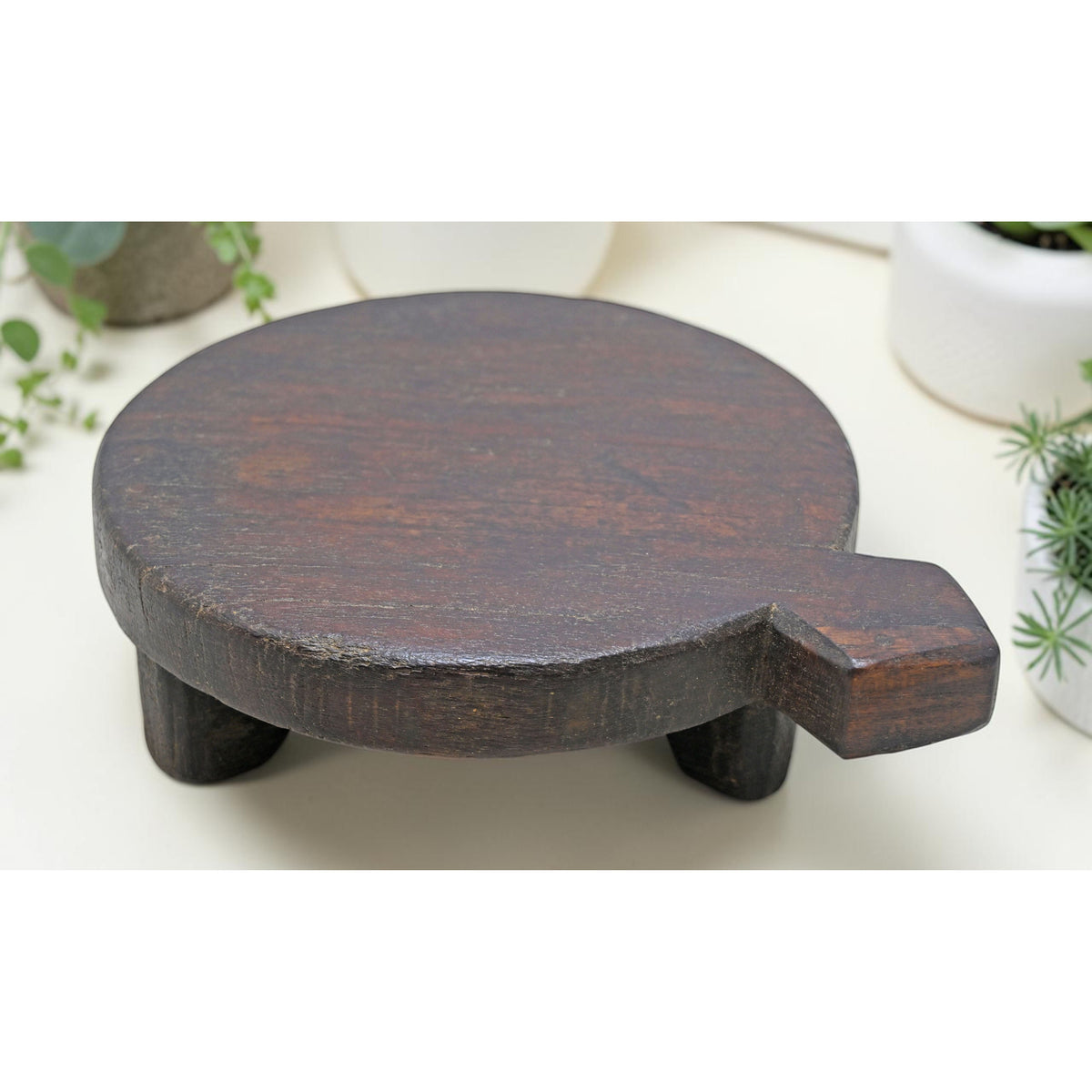 Antique Wooden Round Chapati Bread Rolling Plate Original Old Hand Carved