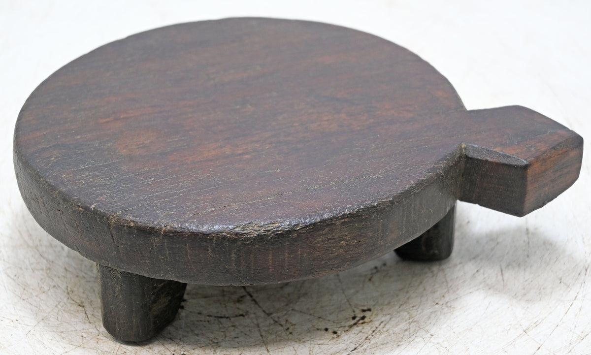 Antique Wooden Round Chapati Bread Rolling Plate Original Old Hand Carved