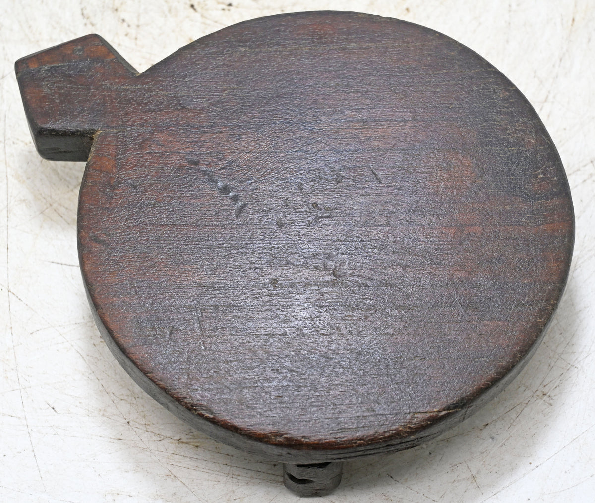 Antique Wooden Round Chapati Bread Rolling Plate Original Old Hand Carved