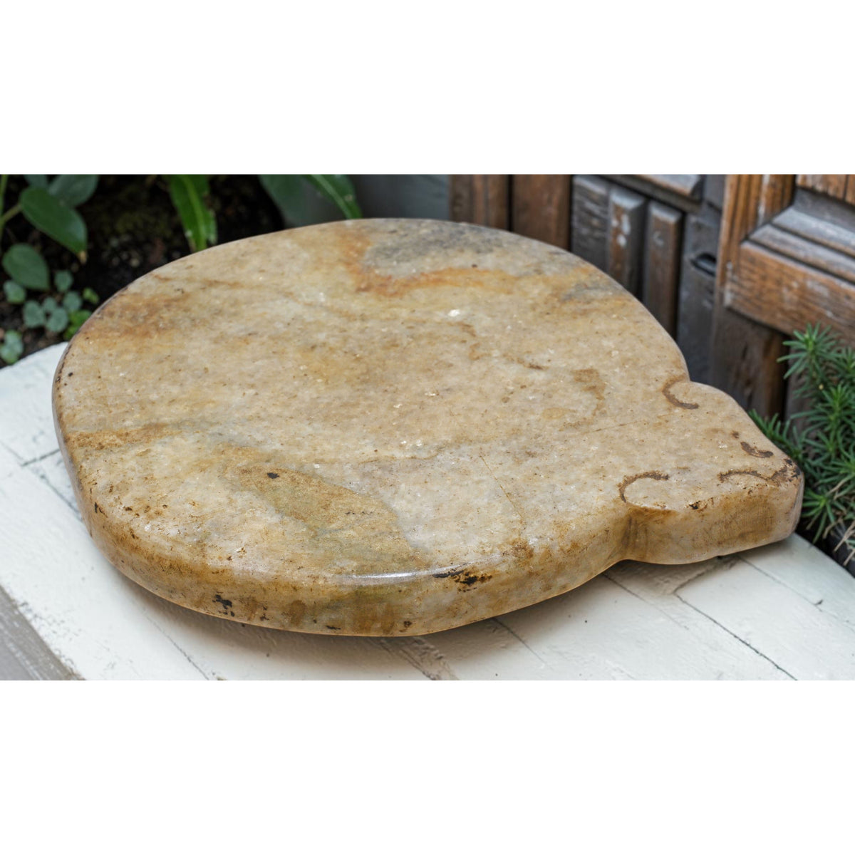 Antique White Marble Round Chapati Bread Rolling Plate Original Old Hand Carved