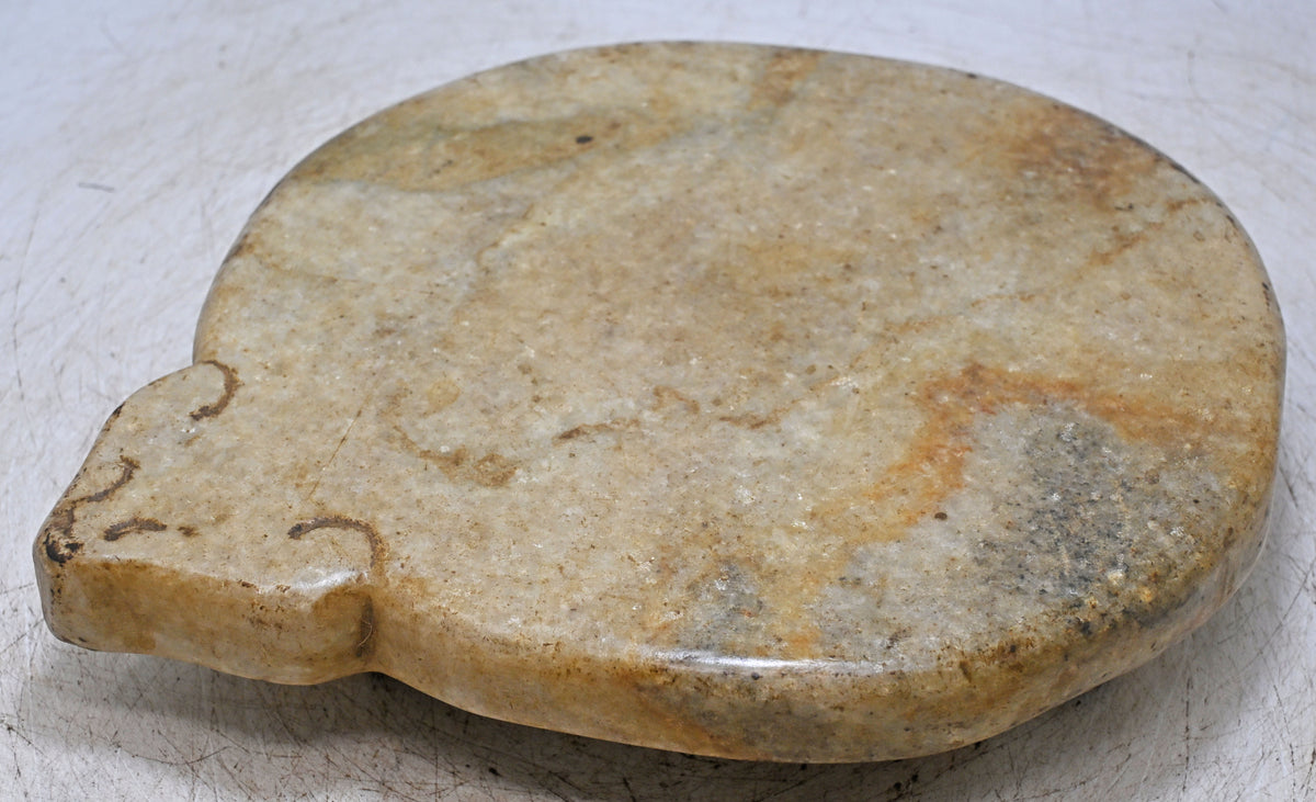 Antique White Marble Round Chapati Bread Rolling Plate Original Old Hand Carved