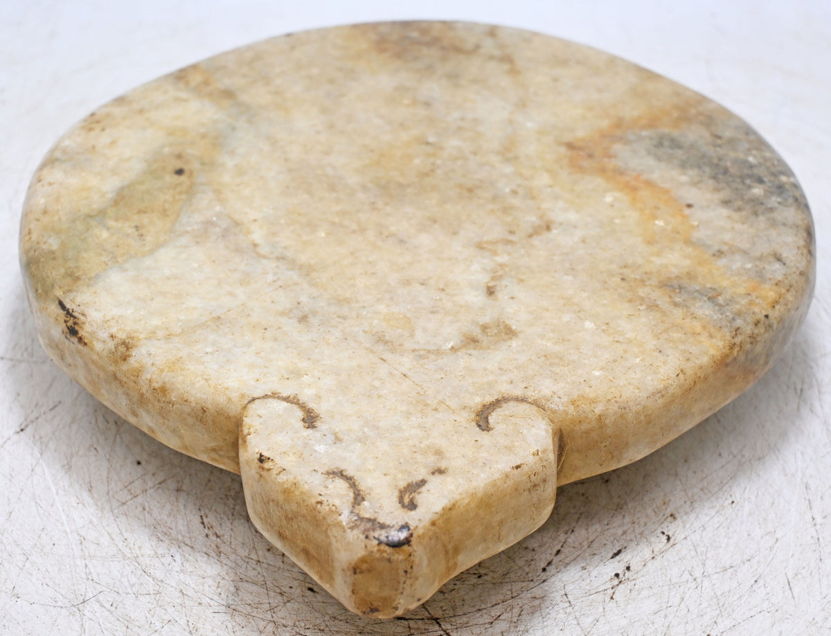 Antique White Marble Round Chapati Bread Rolling Plate Original Old Hand Carved