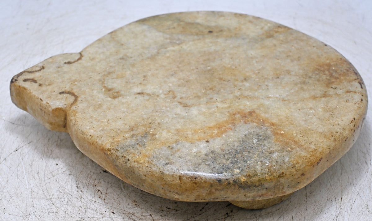 Antique White Marble Round Chapati Bread Rolling Plate Original Old Hand Carved
