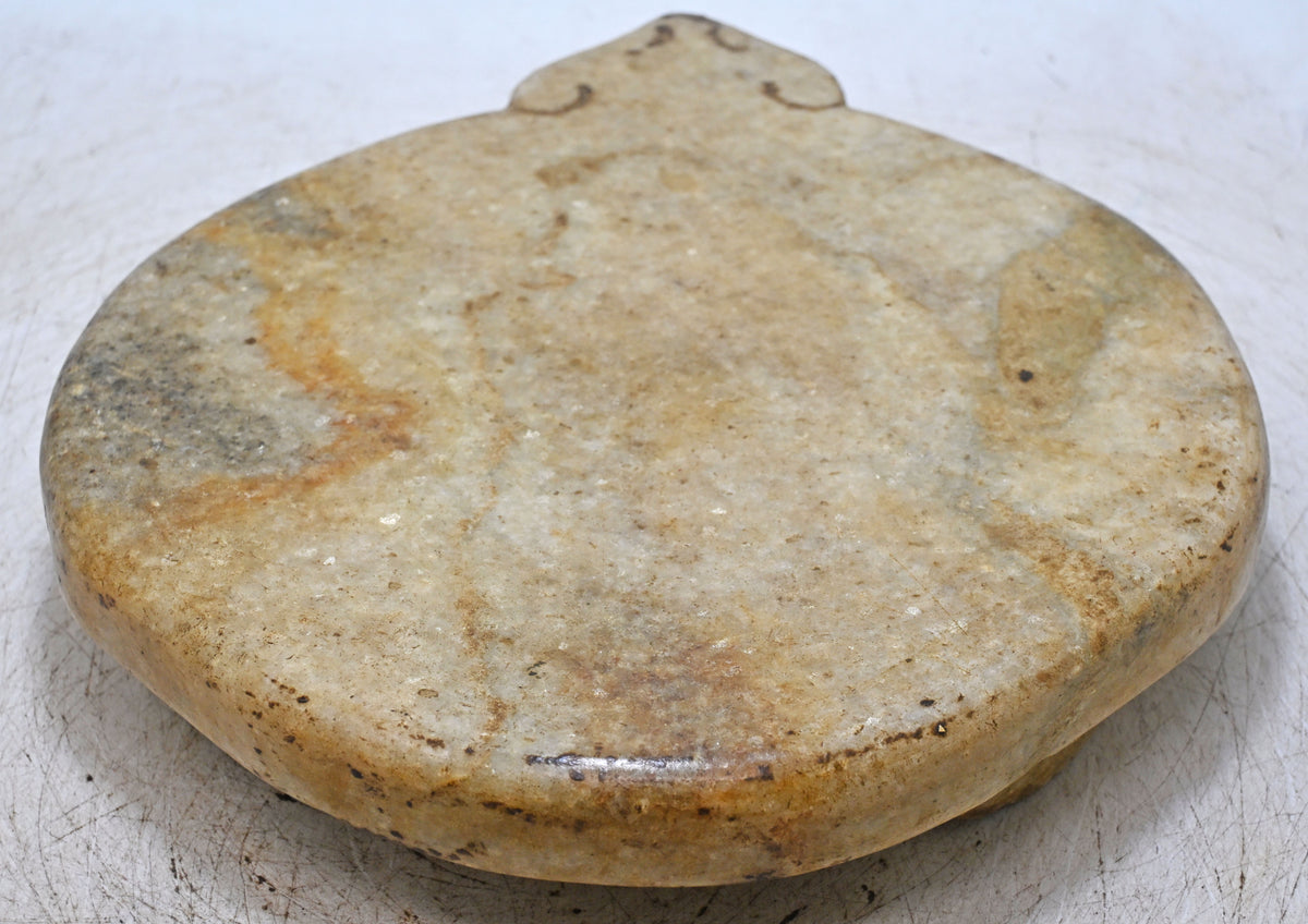 Antique White Marble Round Chapati Bread Rolling Plate Original Old Hand Carved