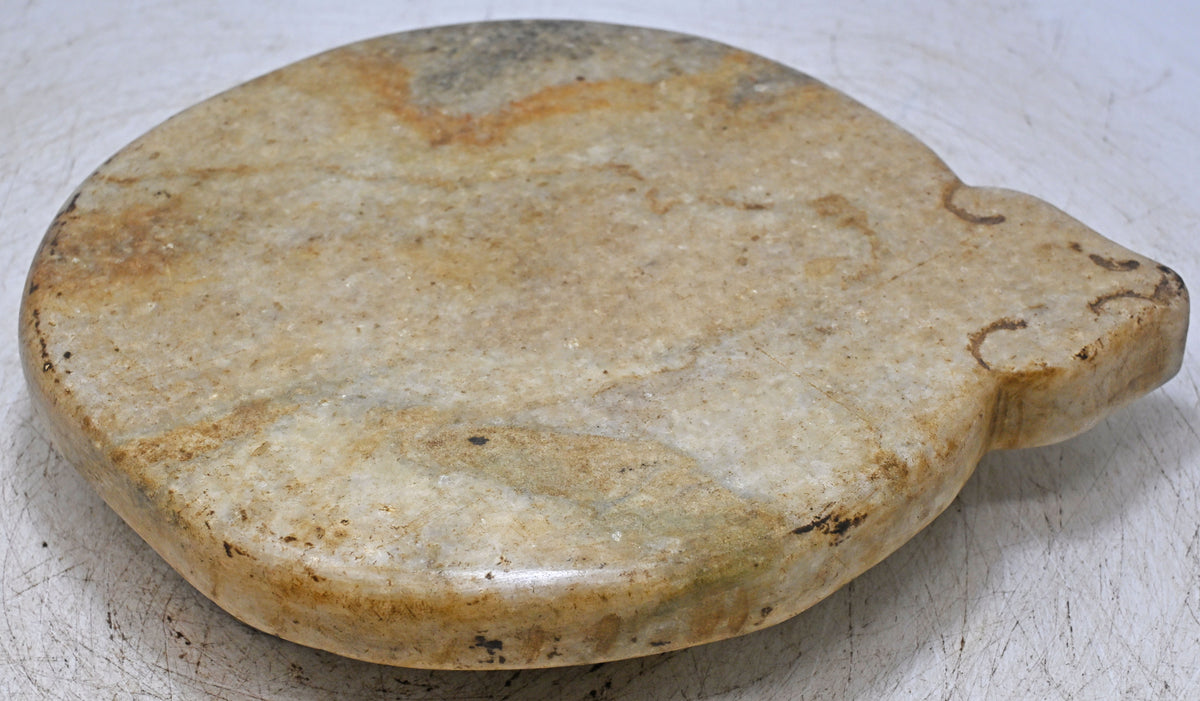 Antique White Marble Round Chapati Bread Rolling Plate Original Old Hand Carved