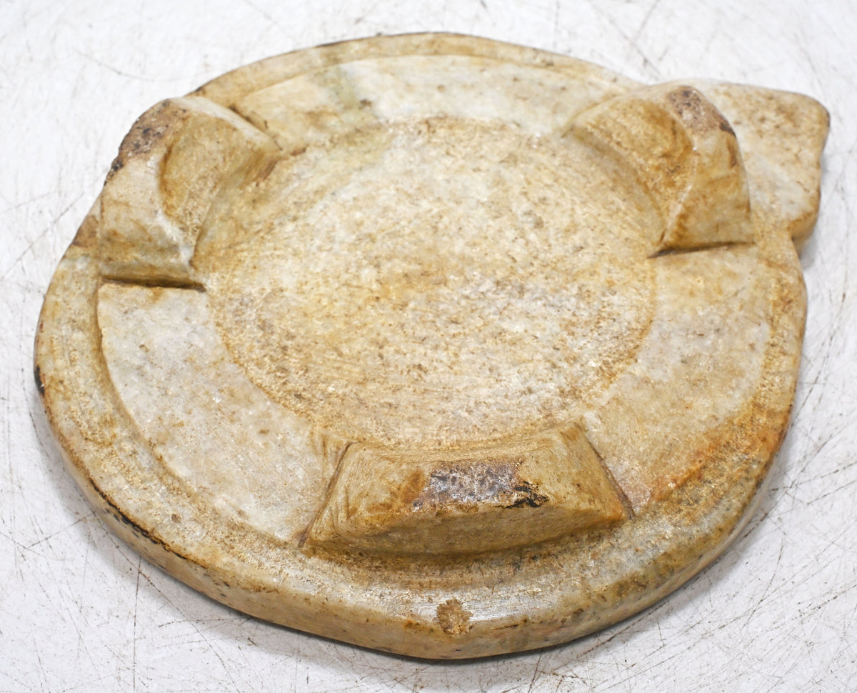 Antique White Marble Round Chapati Bread Rolling Plate Original Old Hand Carved