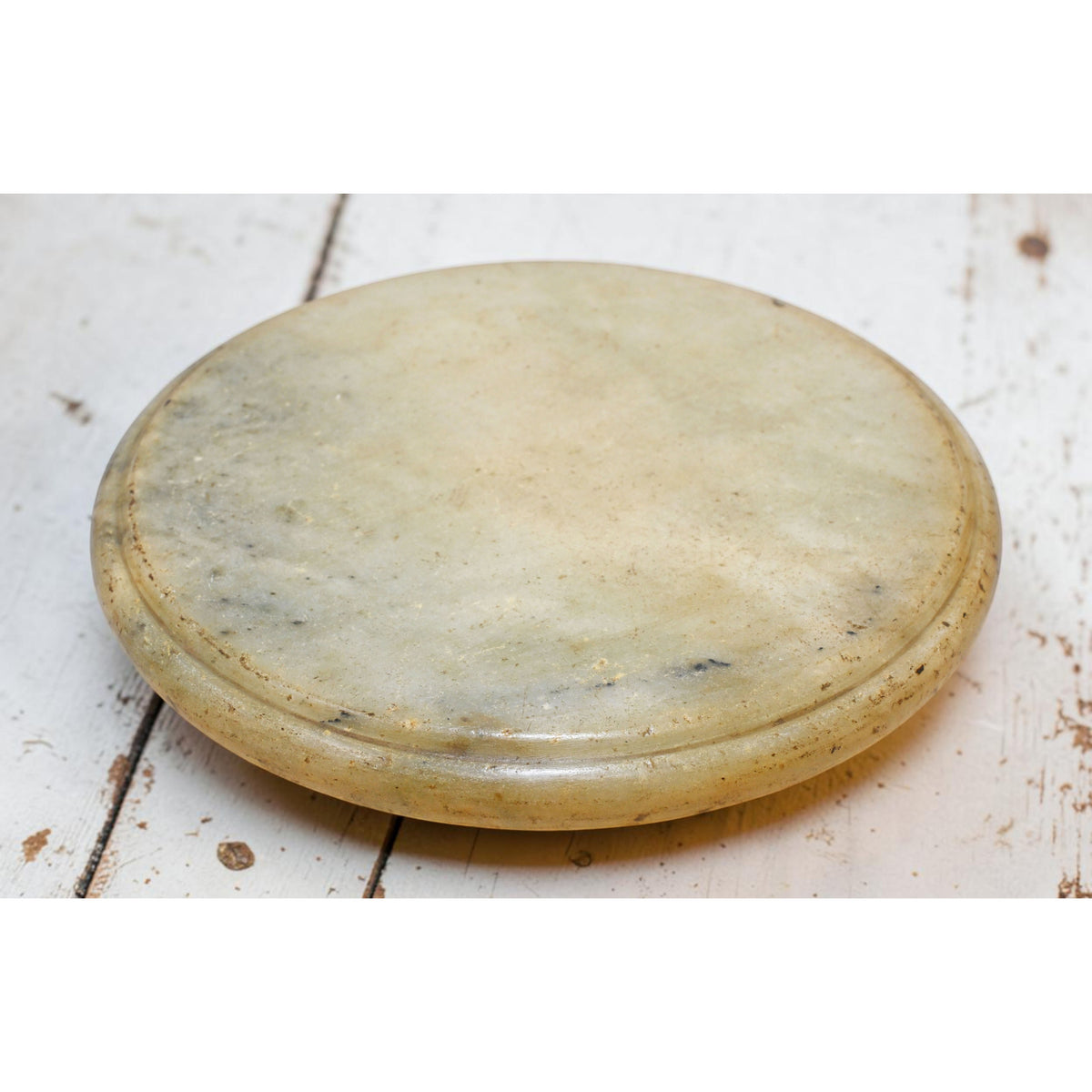 Antique White Marble Round Chapati Bread Rolling Plate Original Old Hand Carved