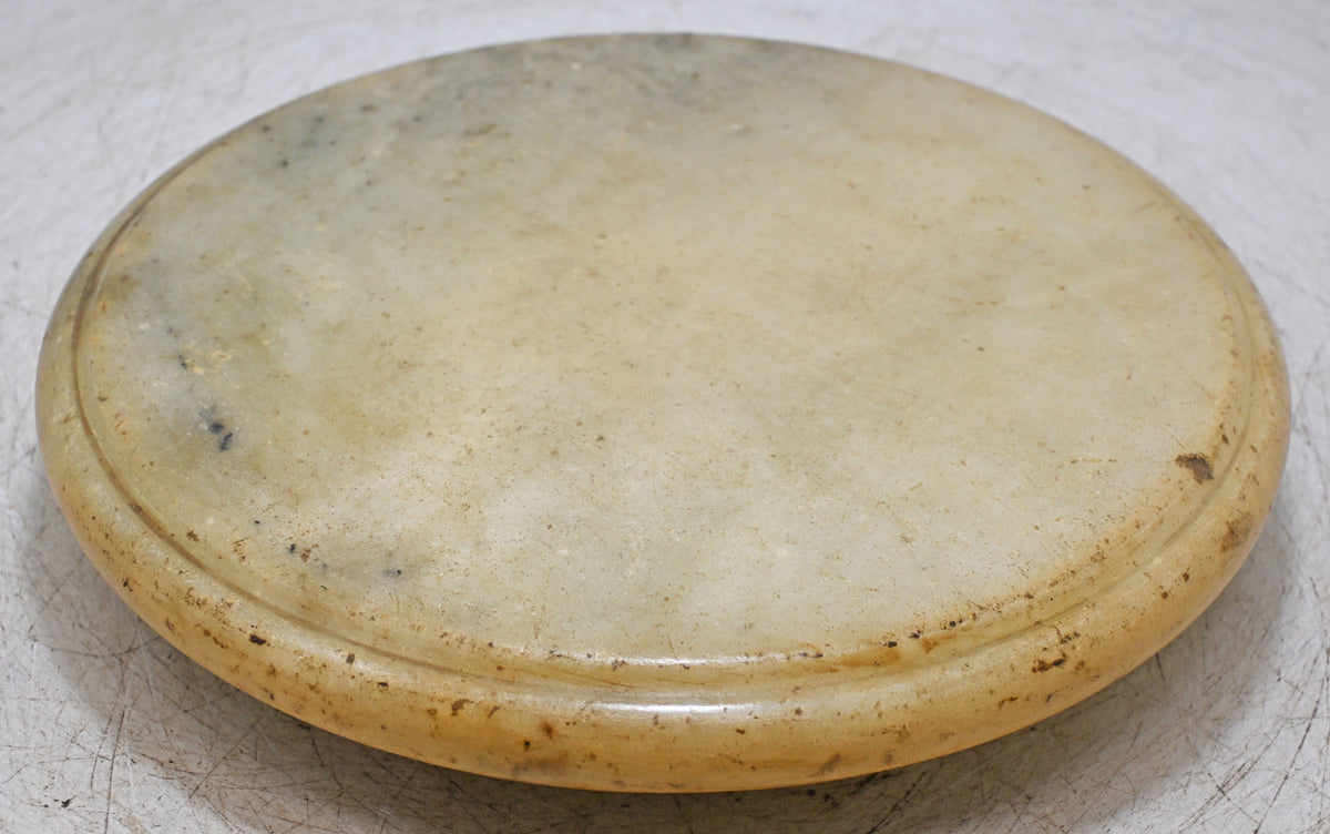 Antique White Marble Round Chapati Bread Rolling Plate Original Old Hand Carved