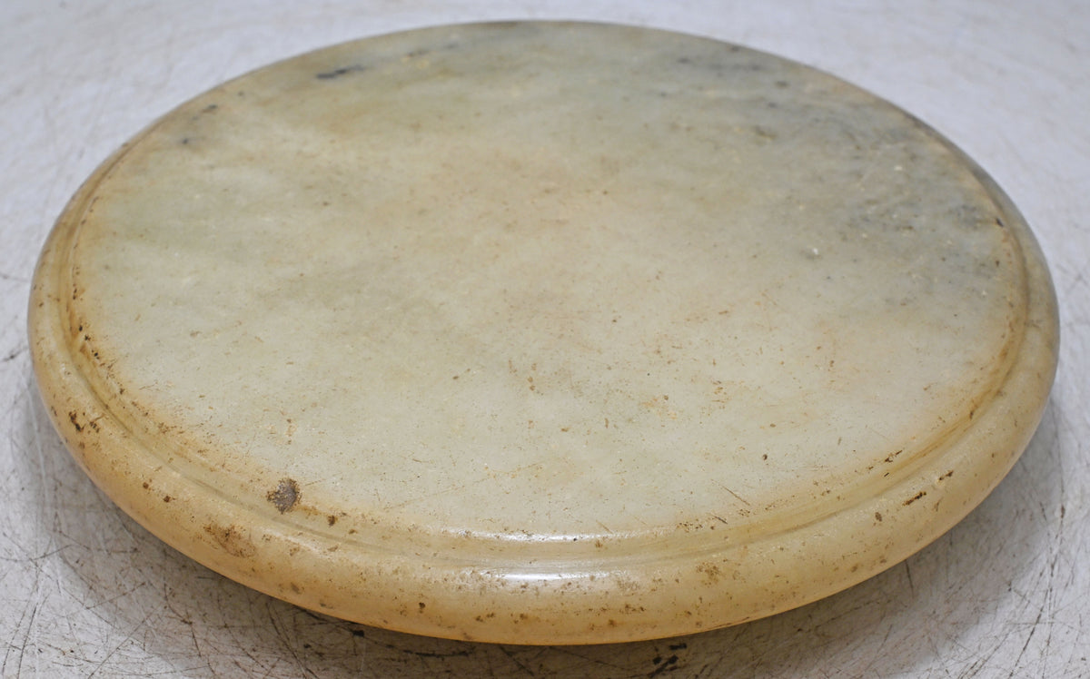 Antique White Marble Round Chapati Bread Rolling Plate Original Old Hand Carved