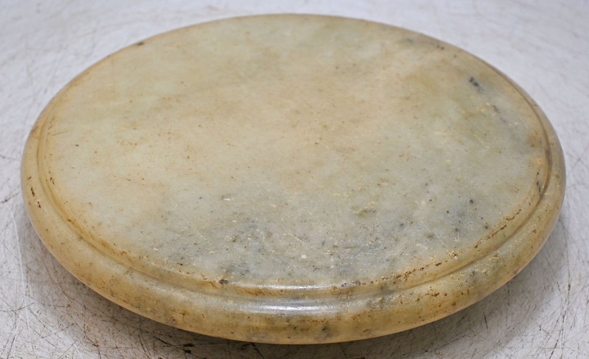 Antique White Marble Round Chapati Bread Rolling Plate Original Old Hand Carved