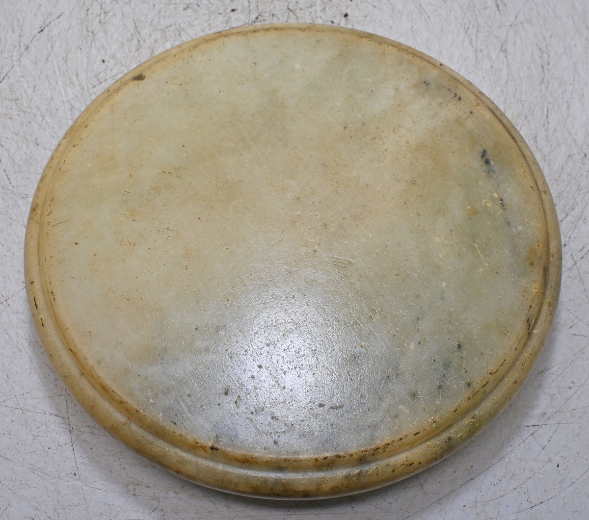 Antique White Marble Round Chapati Bread Rolling Plate Original Old Hand Carved