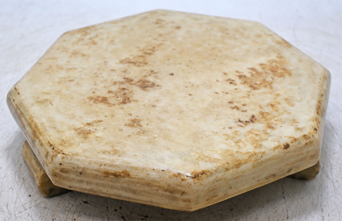 Antique White Marble Chapati Bread Rolling Plate Original Old Hand Carved