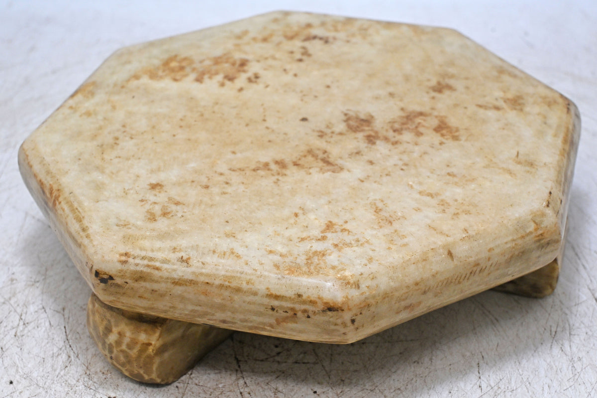 Antique White Marble Chapati Bread Rolling Plate Original Old Hand Carved